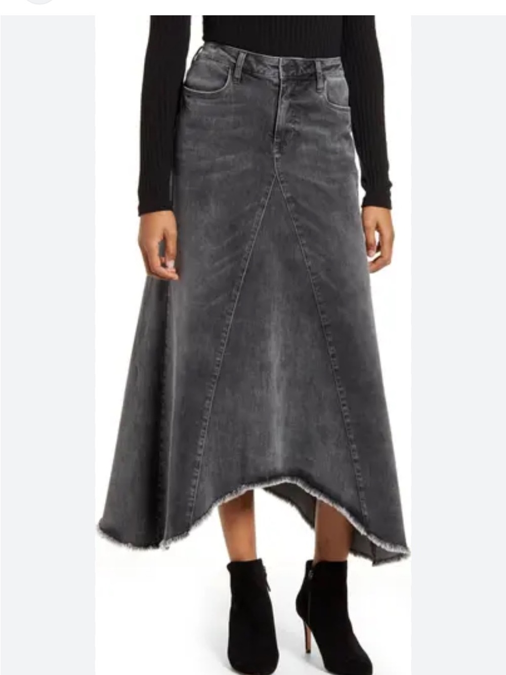 Wash Lab Skirt Size 34 Black Washed Distressed Frayed Raw Hem Front Panel